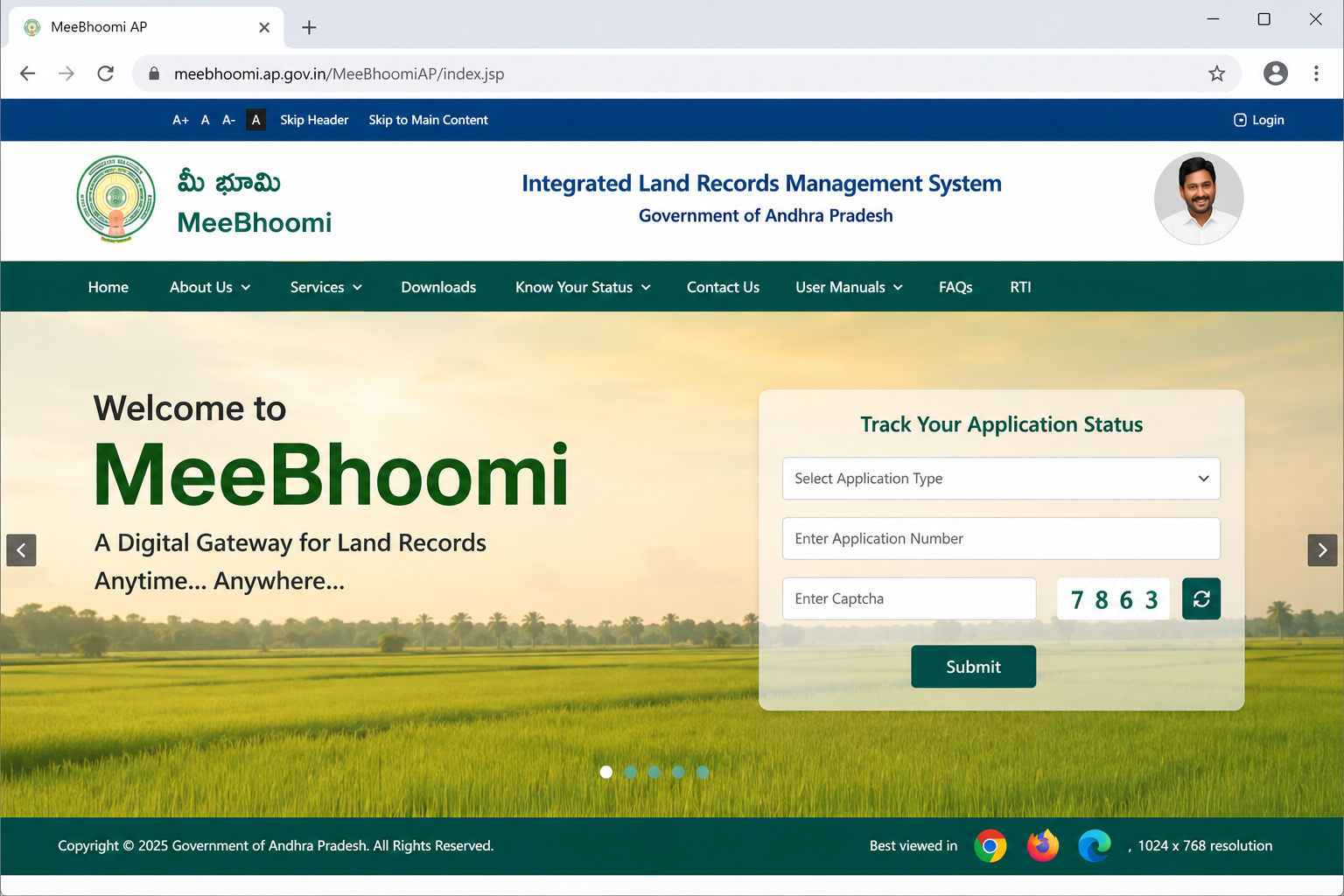Visit MeeBhoomi AP Official Portal
